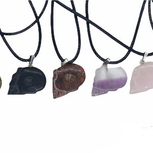 Stone skull pendant, skull necklace, fluorite skull necklace, jasper skull necklace, unisex gift, sallysgemtreasures