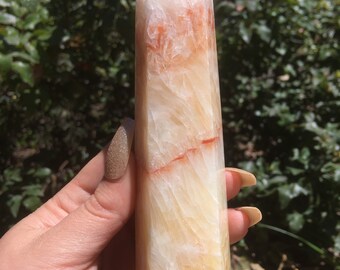 Large Pork Calcite Tower: Polished Obelisk Crystal Wand (6 inch)