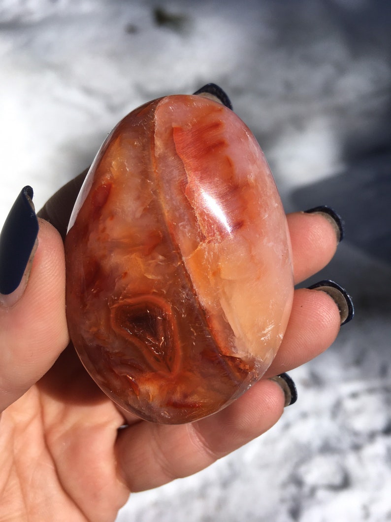 Carnelian palm stones, crystal palm stone, large orange and red stone, polished stones CA14