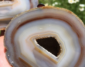 Polished crystal agate geode pair, rocks and minerals, rock home decor, Montana agate