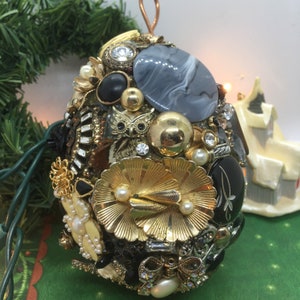 Gold and black Christmas ornament, vintage inspired Christmas, victorian Christmas, bejeweled ornaments, sallysgemtreasures