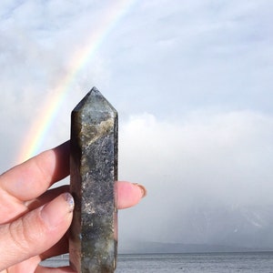 Labradorite tower, rainbow labradorite wand stone, 3.5&quot; decor