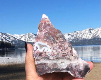 Crazy lace agate, unpolished agate cut half, banded agate