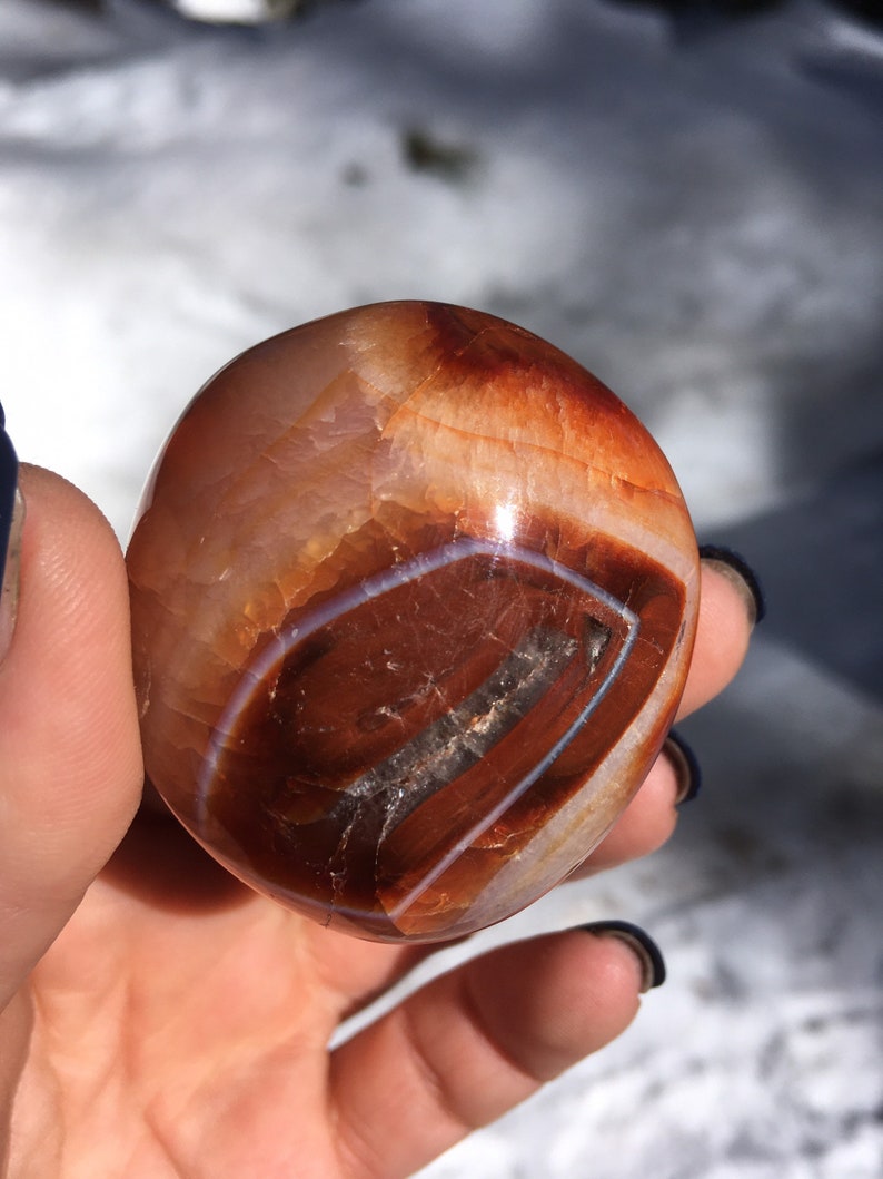 Carnelian palm stones, crystal palm stone, large orange and red stone, polished stones CA13