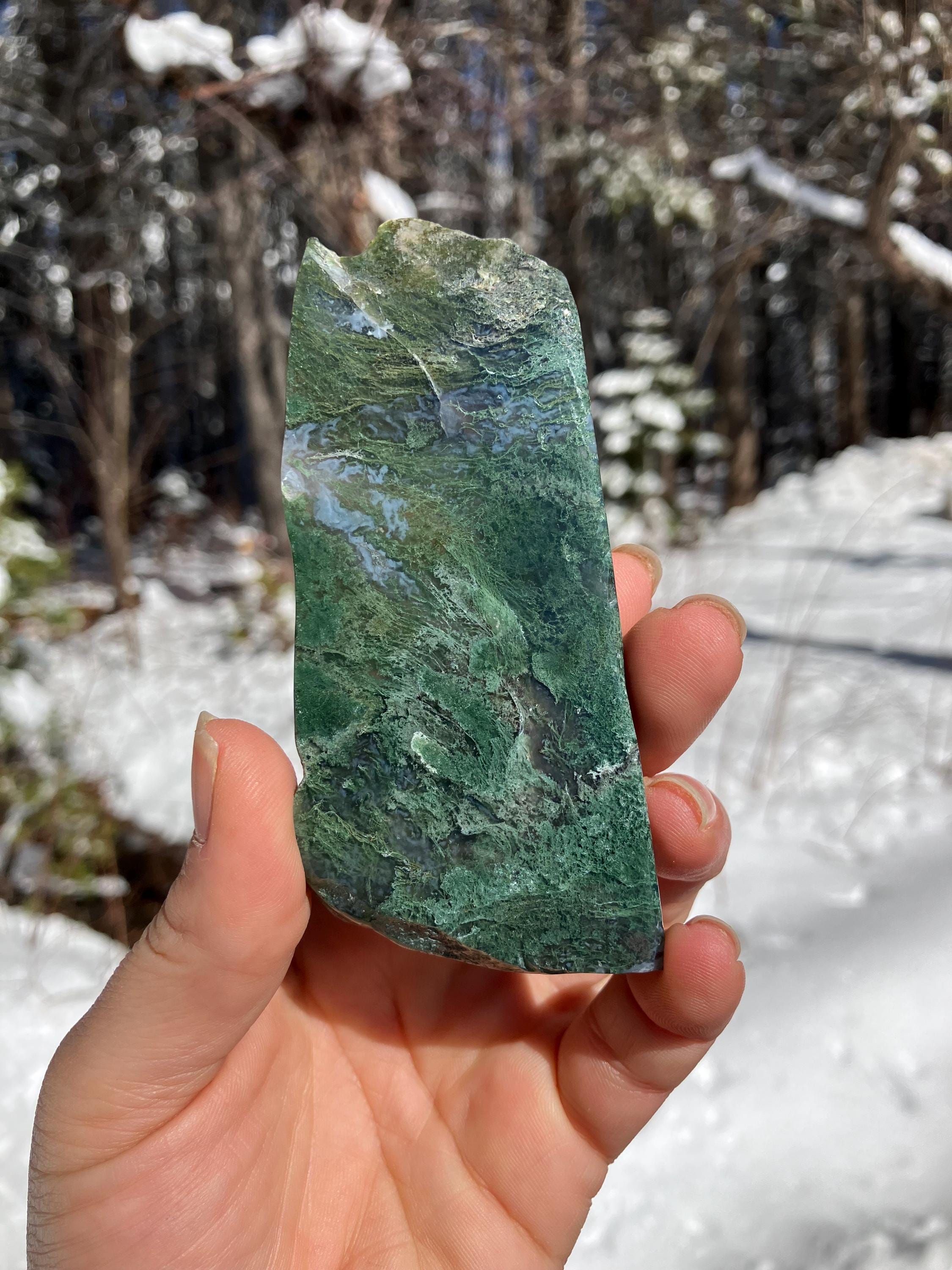 Moss Agate slab, large polished crystal