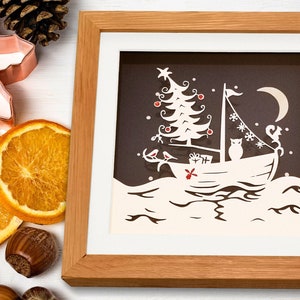 Festive Voyage Christmas papercut framed art  ideal gift image 1