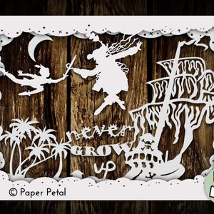 Papercut Peter Pan Shadowbox Template PDF PNG for handcutting & SVG file for Silhouette Cameo or Cricut digital download image 1