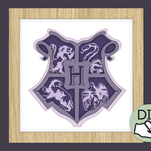 Wizard Crest Papercut Template PDF PNG for handcutting & SVG for Silhouette Cameo or Cricut - digital download