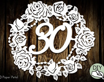 30th Birthday Papercut Template Poster Commercial License PDF PNG SVG file - digital download