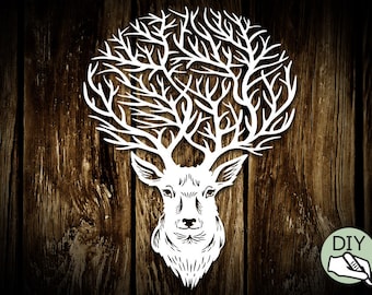 Reindeer Stag Papercut Template PDF PNG for handcutting & SVG file for Silhouette Cameo or Cricut - digital download