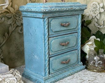 Beach Nautical Jewelry Chest, Hand Painted Music Box, New Velvet, Wood Drawers, One of a Kind Gift for Man or Woman