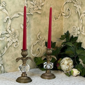 Pair of Vintage Brass Lucite Candle Holders Hollywood Regency Decor, Bed, Bath, Dining
