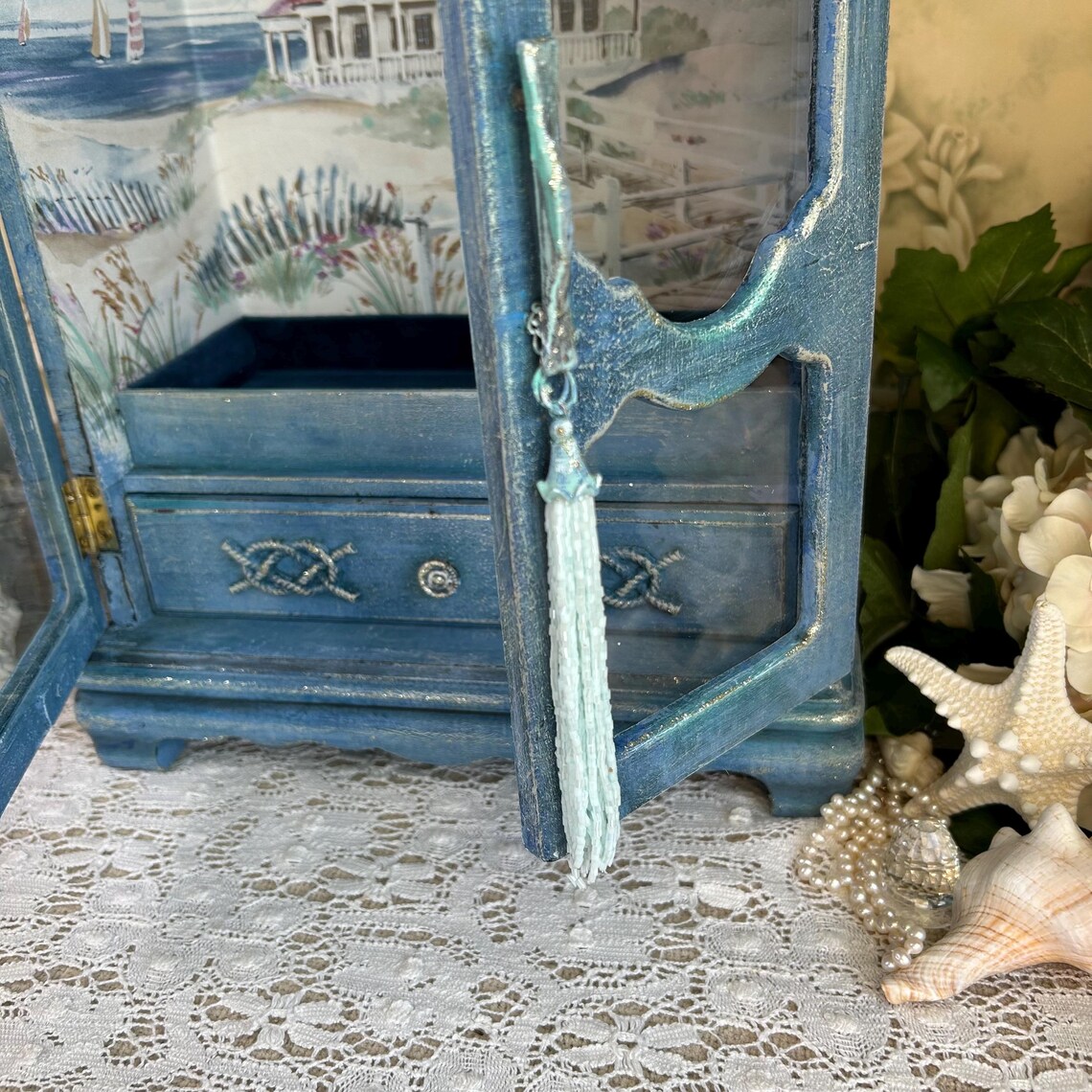 Curated visual reference: Beach Nautical Jewelry Armoire Hand Painted Beach Ocean Lighthouse Photo Inspiration