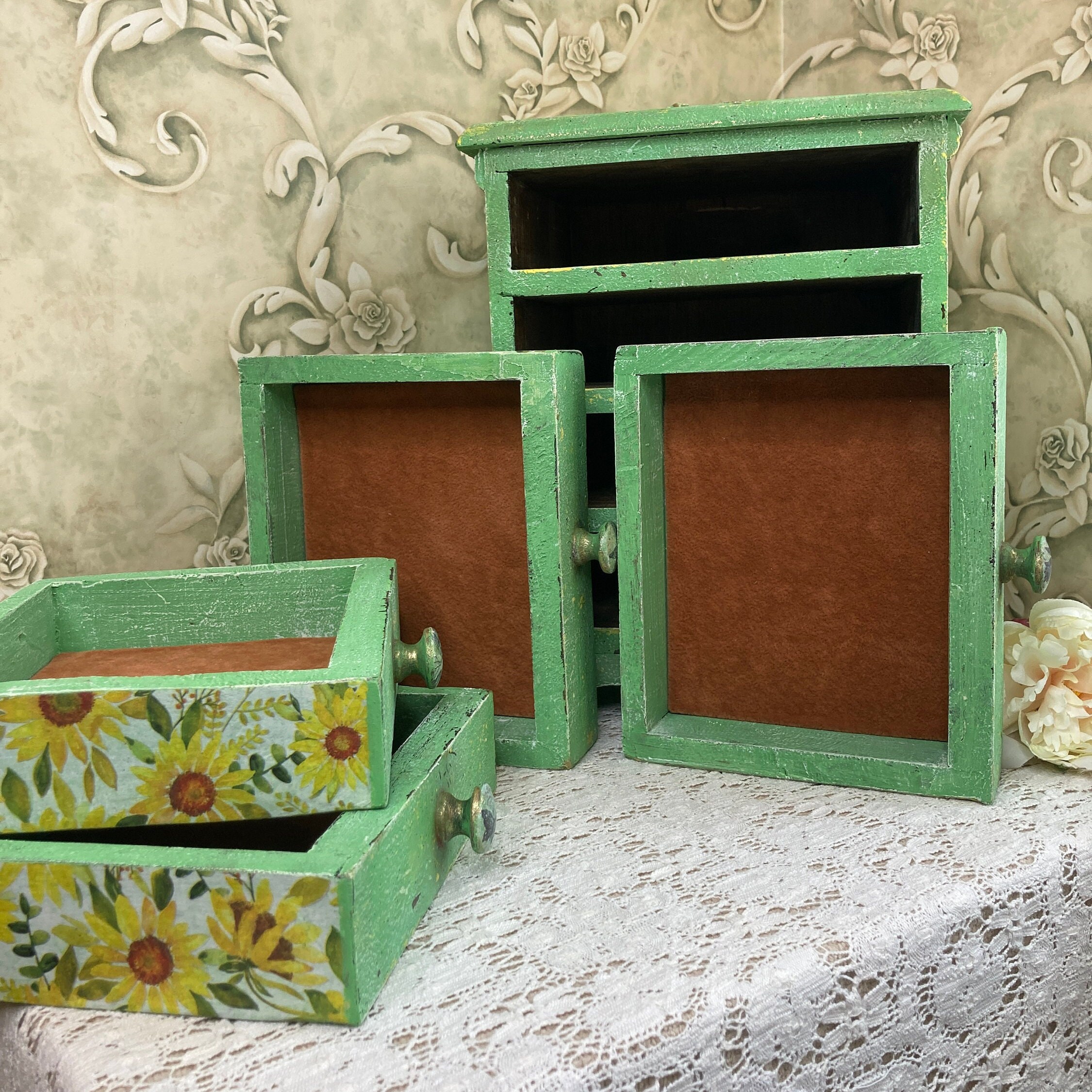 Sunflower Jewelry Box With Drawers Unique Gift for Woman Etsy