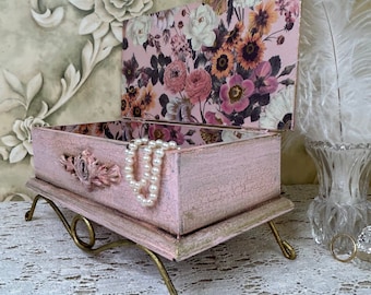Small Pink Jewelry Box, Ornate Keepsake Trinket, New real Velvet Lining, Dainty Feminine Gift for Girl Woman, One of a Kind