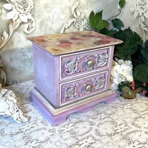 Small Pink Musical Jewelry Box, Hand Painted Storage Chest Solid Wood, New Velvet