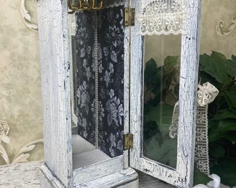 Vintage Jewelry Box, Hand Painted Gift for Woman, OOAK Victorian Decor, Chain necklace Holder
