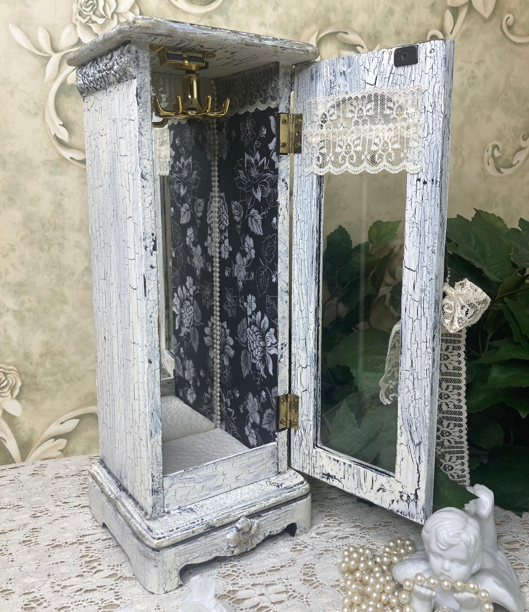 Vintage Jewelry Box, Hand Painted Gift for Woman, OOAK Victorian Decor, Chain necklace Holder