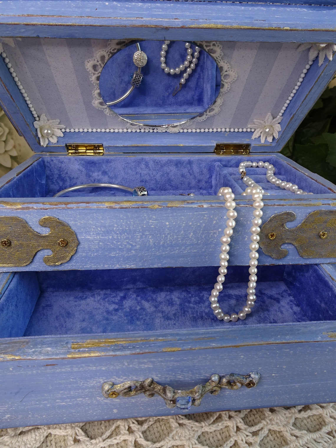 Vintage Blue Jewelry Box Refinished Shabby Cottage Chic Etsy