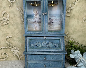 Extra Large Beach Jewelry Armoire, Hand Painted, One of a Kind Ocean Nautical Gift, Anniversary