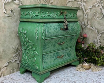 Large Jewelry Chest Locking, Hand Painted With Moldings, Unique Gift For Anniversary, Wedding, One of a Kind