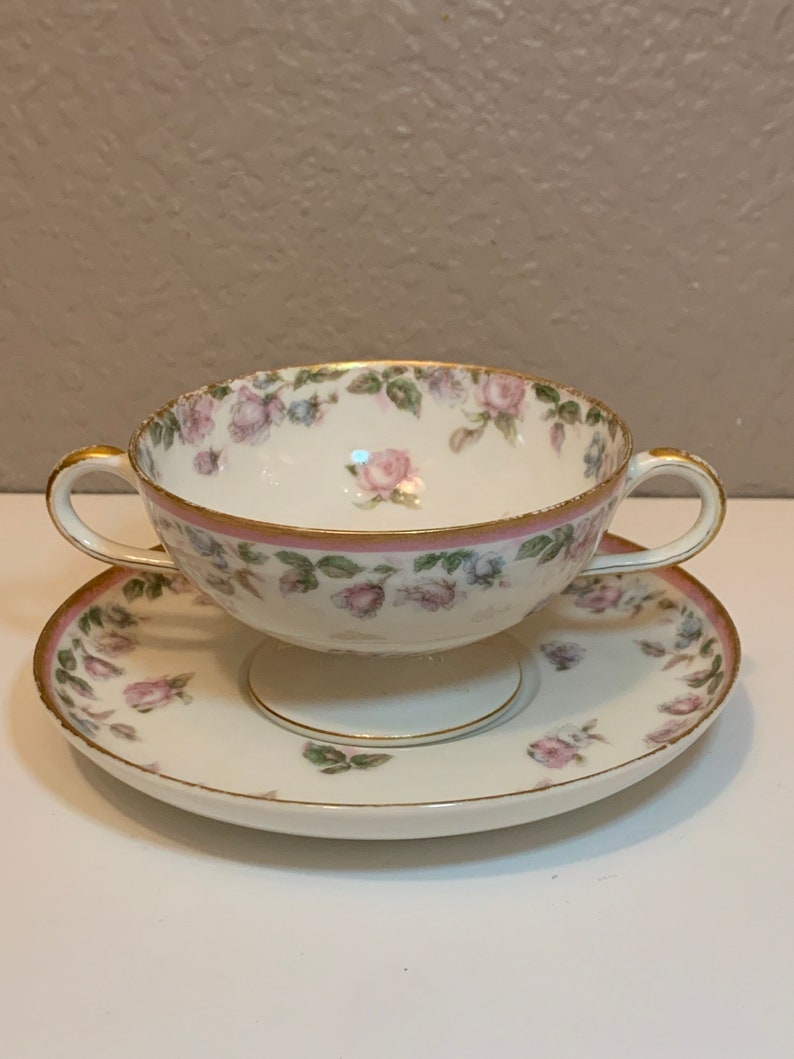Haviland Limoges Porcelain Double Handle Tea Cup and Saucer Etsy
