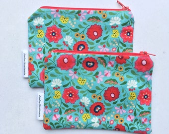 Handmade - zipper pouch - coin purse - flowers