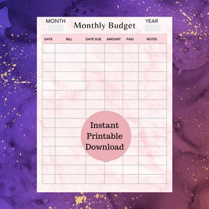 Monthly Budget Planner Printable | Financial Journal | Monthly Budget Sheet PDF | Personal Budget Worksheet | Expense & Income Tracker
