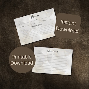 Recipe cards instant download, printable digital recipe cards, 4 in. X 6 in., recipe box card, Recipe Note Card, Downloadable recipe card