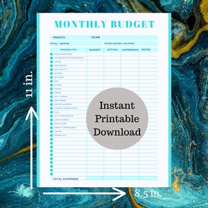Monthly Budget Planner Printable | Financial Journal | Monthly Budget Sheet PDF | Personal Budget Worksheet | Expense & Income Tracker
