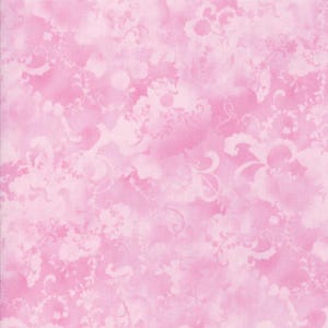 May include: A square of pink fabric with a watercolor-like design. The pattern features soft, cloud-like shapes and delicate, swirling floral motifs in varying shades of pink and white. The overall effect is a romantic and feminine aesthetic.