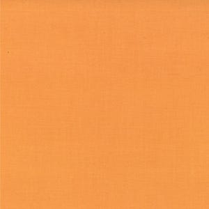 May include: A solid orange fabric with a subtle woven texture. The color is a warm, inviting shade, reminiscent of a ripe tangerine. The fabric appears to be a medium weight, suitable for various sewing projects.