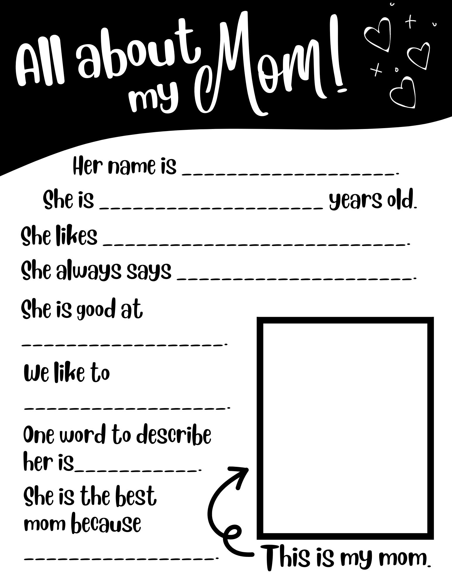 Printable Mother's Day All About Mom Worksheet Gift for Mom or Grandma