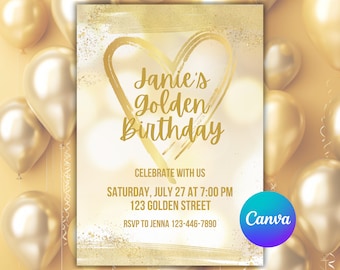 Golden Birthday / All Gold Party Invitation -  Editable Digital Template