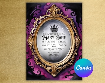 Evil Queen Snow White Villain Inspired Birthday Party Invitation– Digital Editable Template