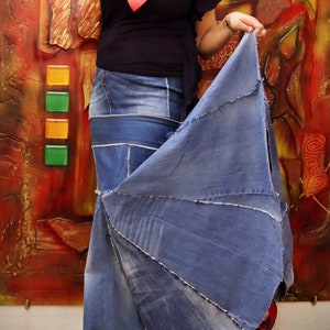 Mermaid Denim Skirt, Maxi Jean Skirt with Patches  TS45