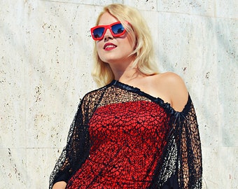 black dress with red underneath