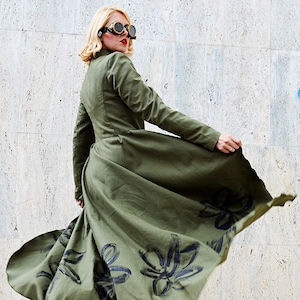 Steampunk Cotton Swing Coat Authentic Military Army Jacket Long Flared Button Down Shirt Coat Maxi Painted Punk Blazer Coat for Women TC100 Etsy