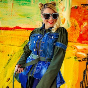 Denim Jacket for Women Army Jean Coat Patchwork Stretch Coat Military Jacket Tc163