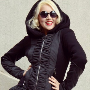 Black Wadded Jacket Coat Warm Winter Jacket Adult Clothing Funky Black Hoodie Street Jacket Casual Black Jacket Winter Jacket  TC62