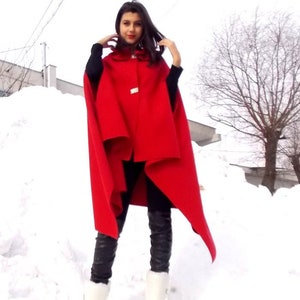 Red Asymmetrical Extravagant Coat ,  Extravagant Red Cloak , Asymmetric Blend Wool Coat TC05