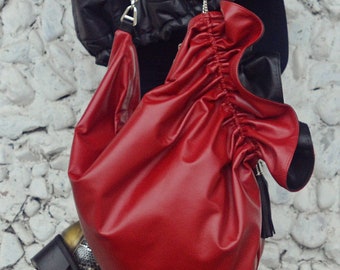 Burgundy Leather Bag, Genuine Leather Handbag with Chain TLB03