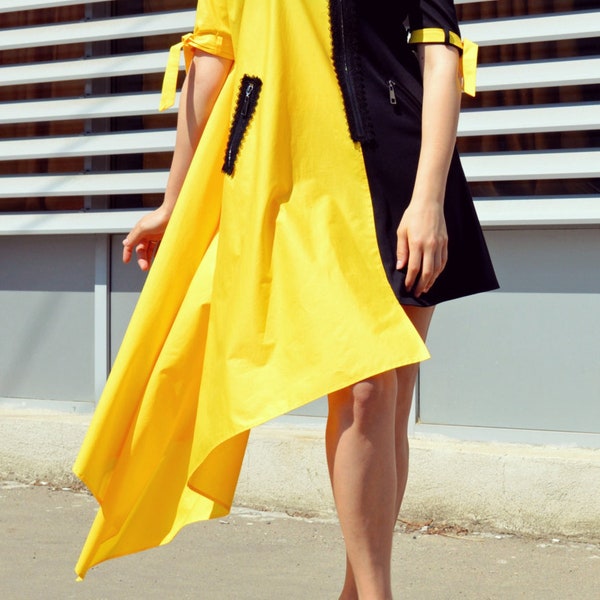 Summer Dress, Black and Yellow Summer Dress, Maxi Dress, Party Dress TDK179 by TEYXO