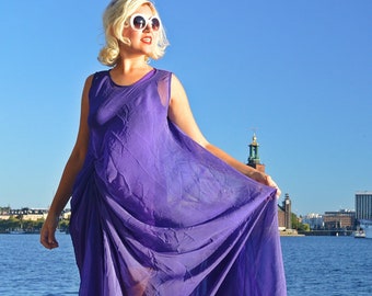 Purple Caftan, Sheer Summer Dress, Extravagant Purple Dress, Loose Summer Caftan TDK202 by TEYXO