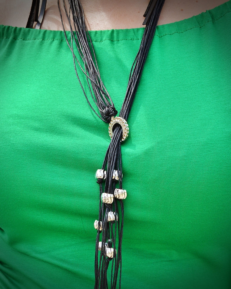 Long Cotton Waxed Cord Necklace Statement Jewelry Choker Etsy