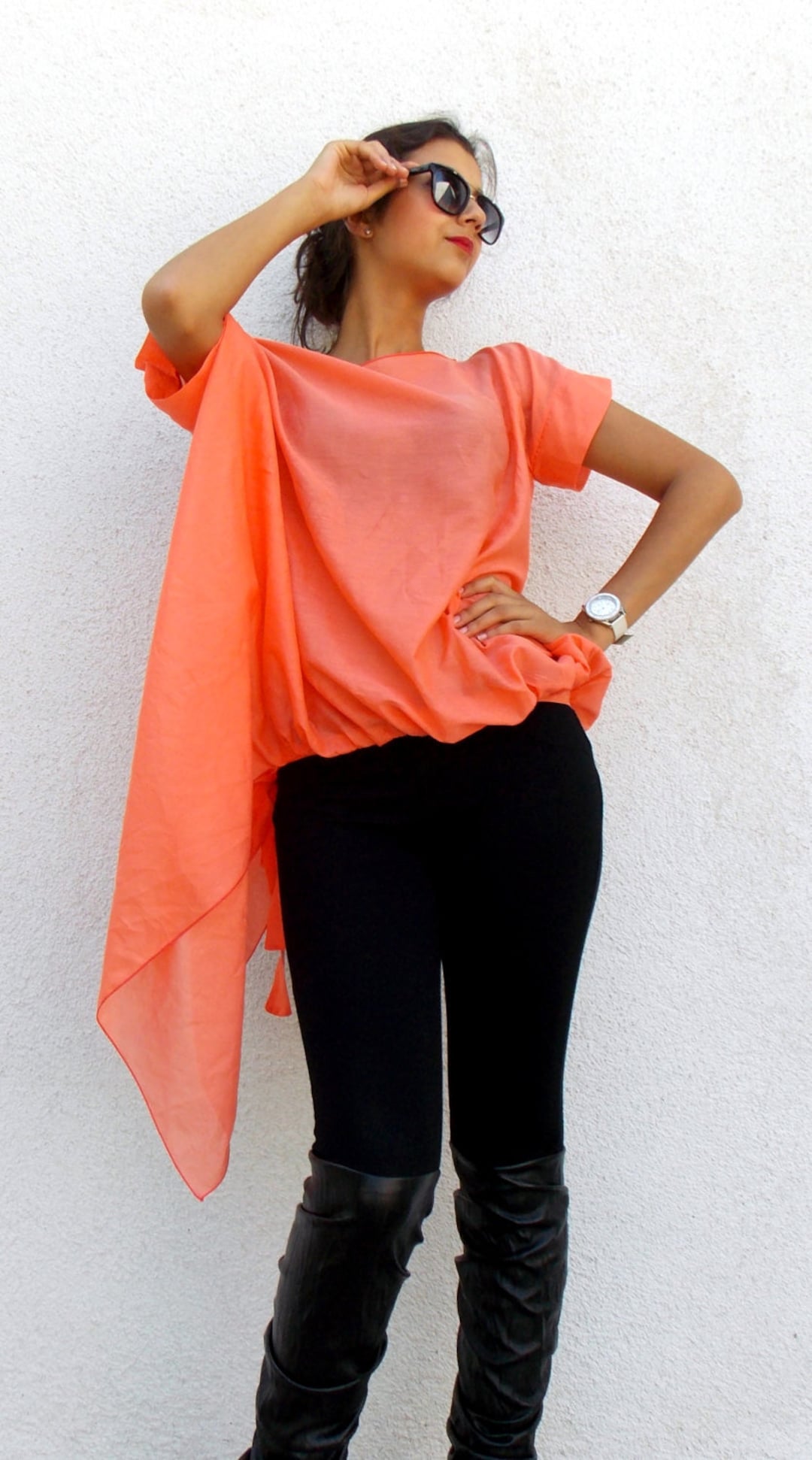 coral chiffon blouse