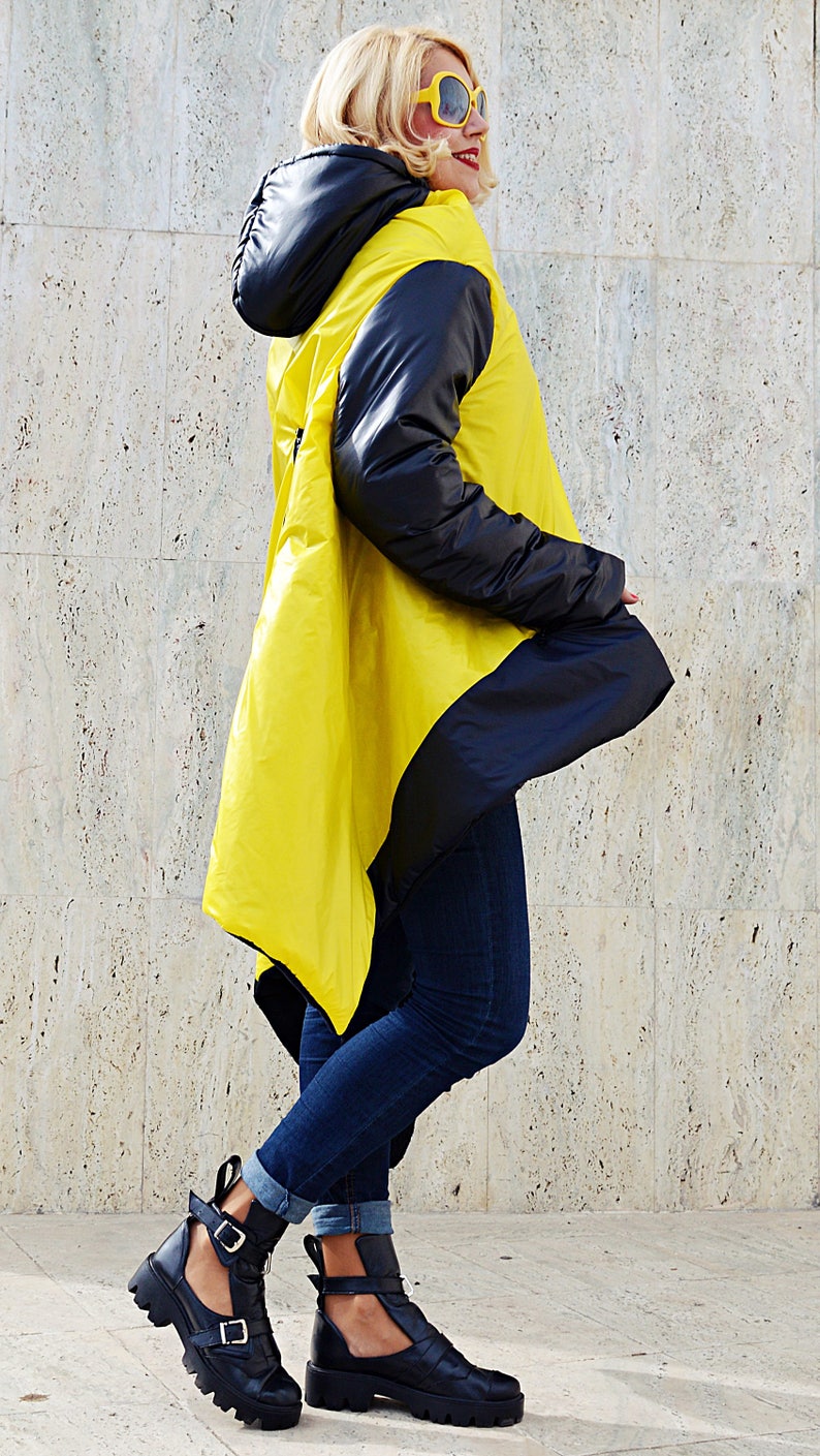 Black and Yellow Padded Jacket Asymmetrical Winter Jacket Etsy