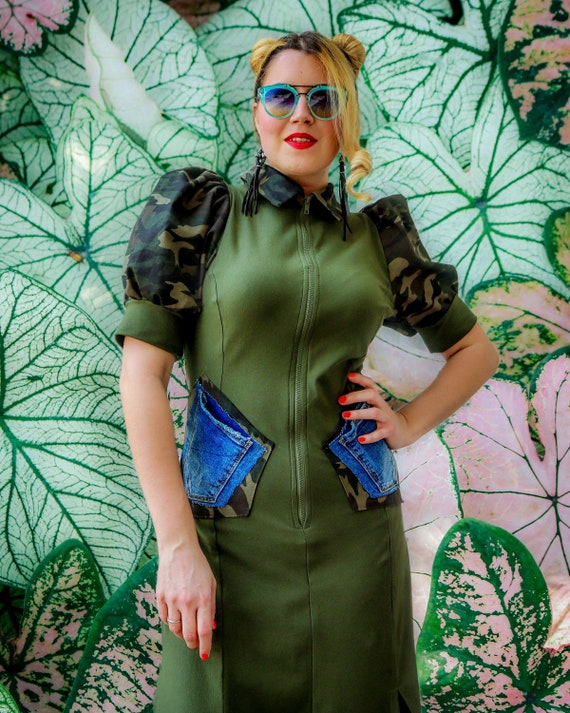 Dress With Patches Maxi Military Dress for Women Sweatshirt Dress With Camo Sleeves TDK372 Etsy UK