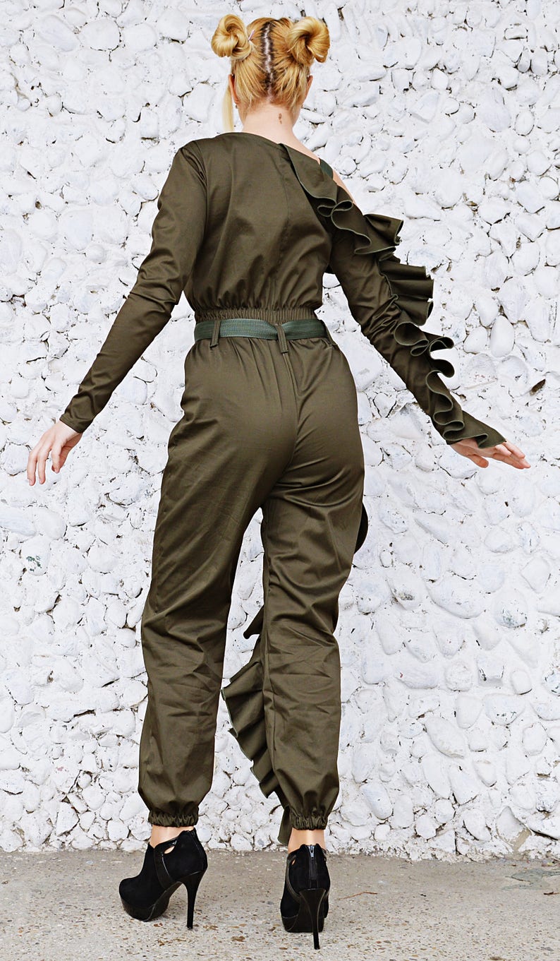 Military Cotton Jumpsuit off Shoulder Jumpsuit Khaki Etsy