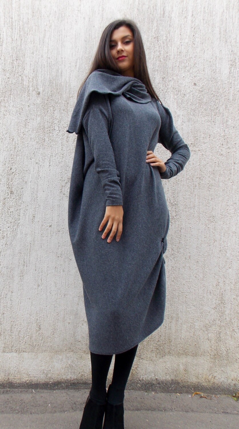 Winter Warm Dress Tea Length Dress With Hood Plus Size Midi - Etsy